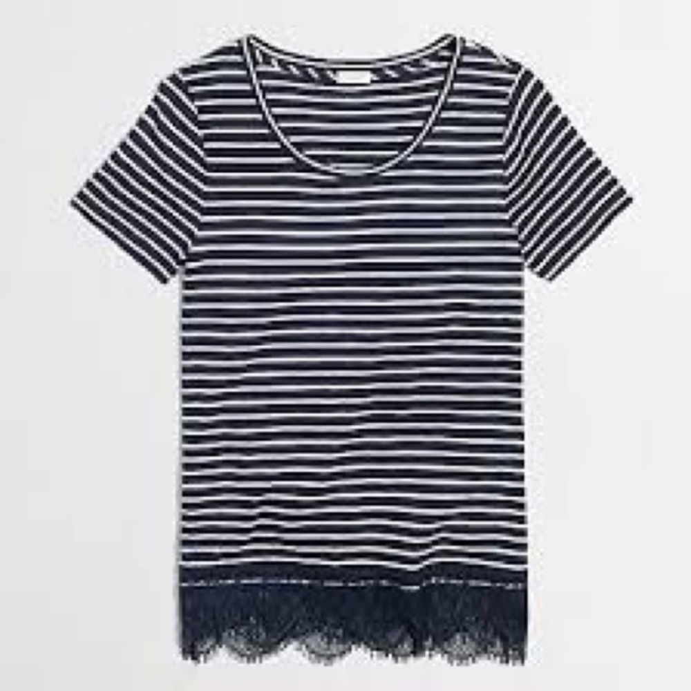 Last chance! J. Crew striped lace hem tee